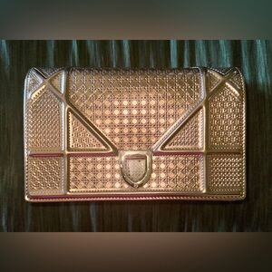 Christian Dior Metallic Patent Micro-Cannage Diorama Wallet on Chain